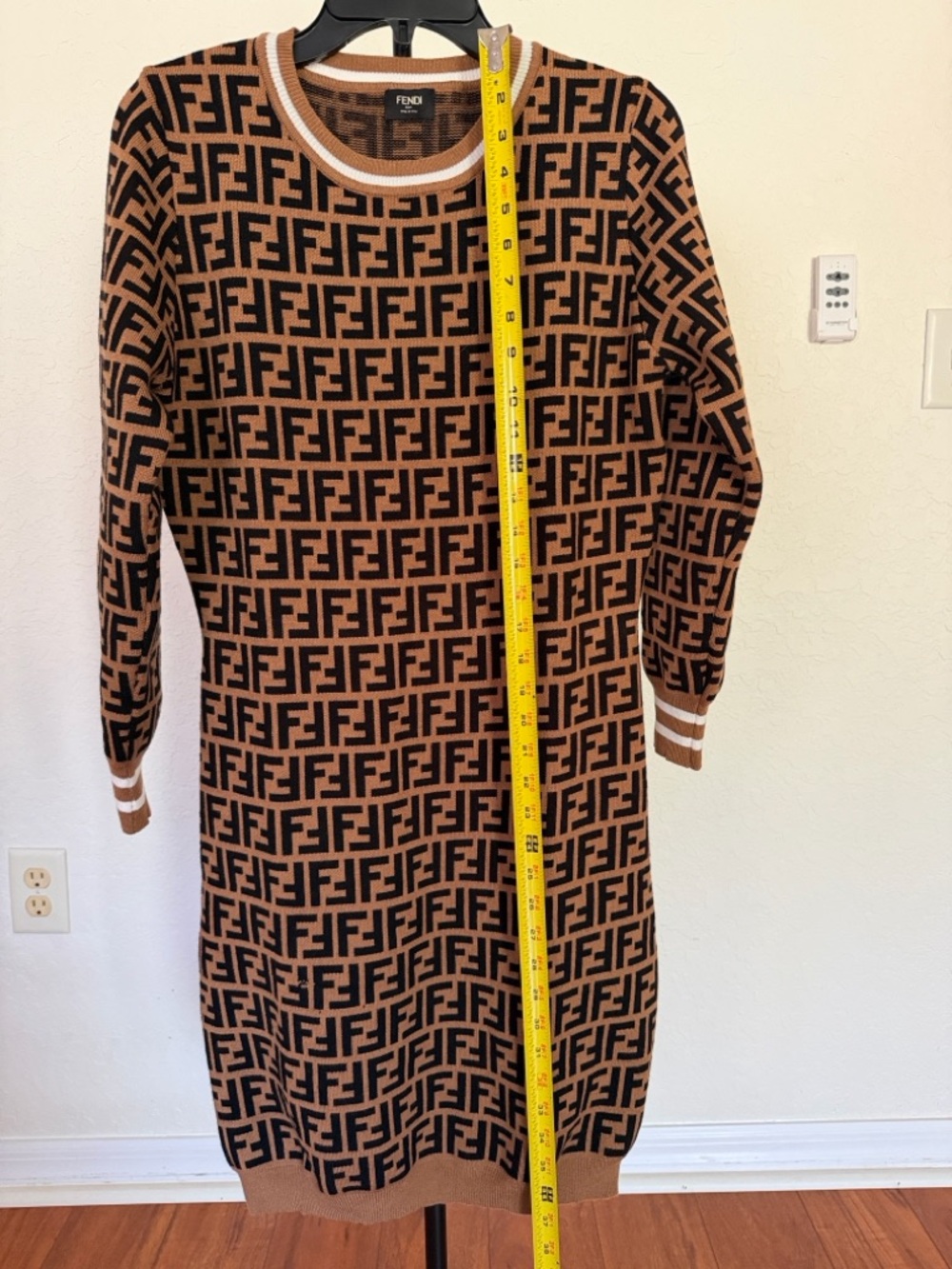 Authentic Fendi Brown & Black FF Logo Knit Dress with Striped Trim size small - Picture 3 of 7